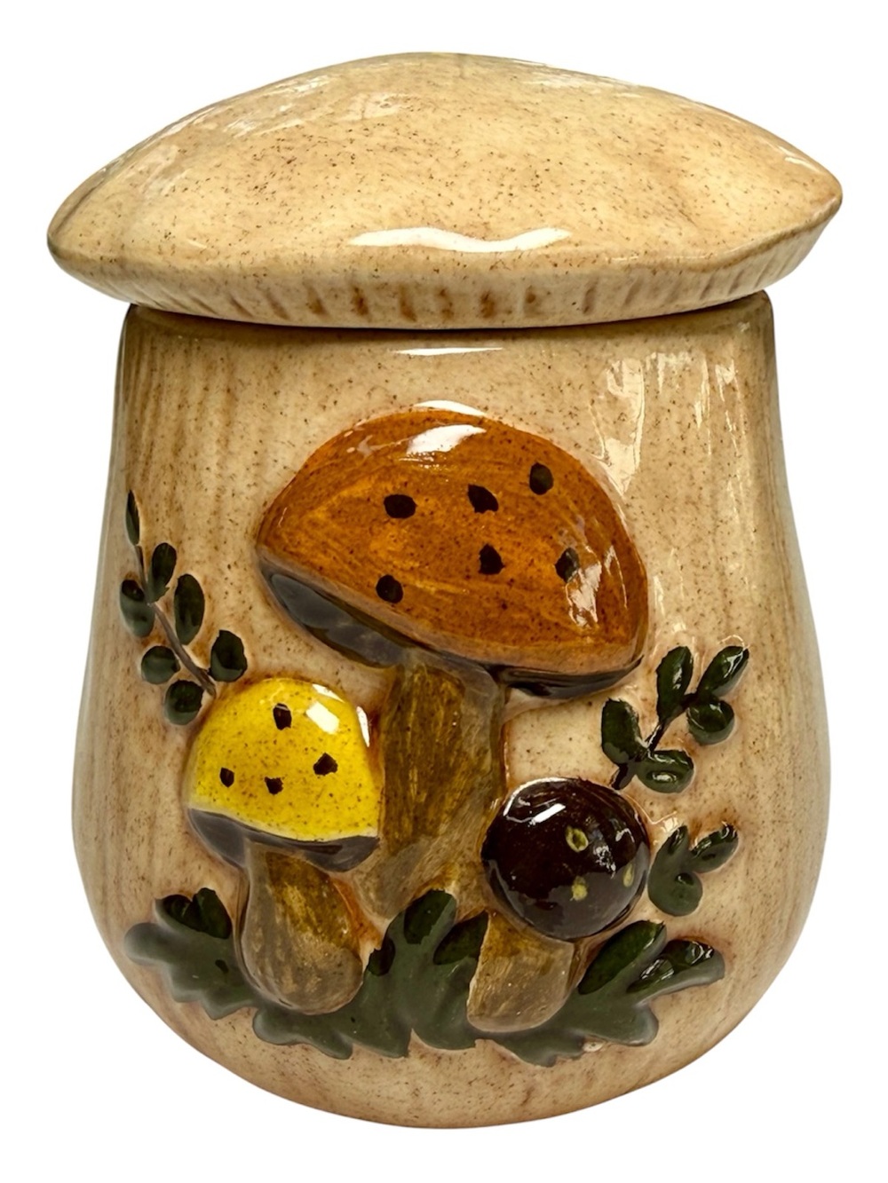 Vintage 1973 Arnel's Ceramic Mushroom Canister Jar Small 4” tall
